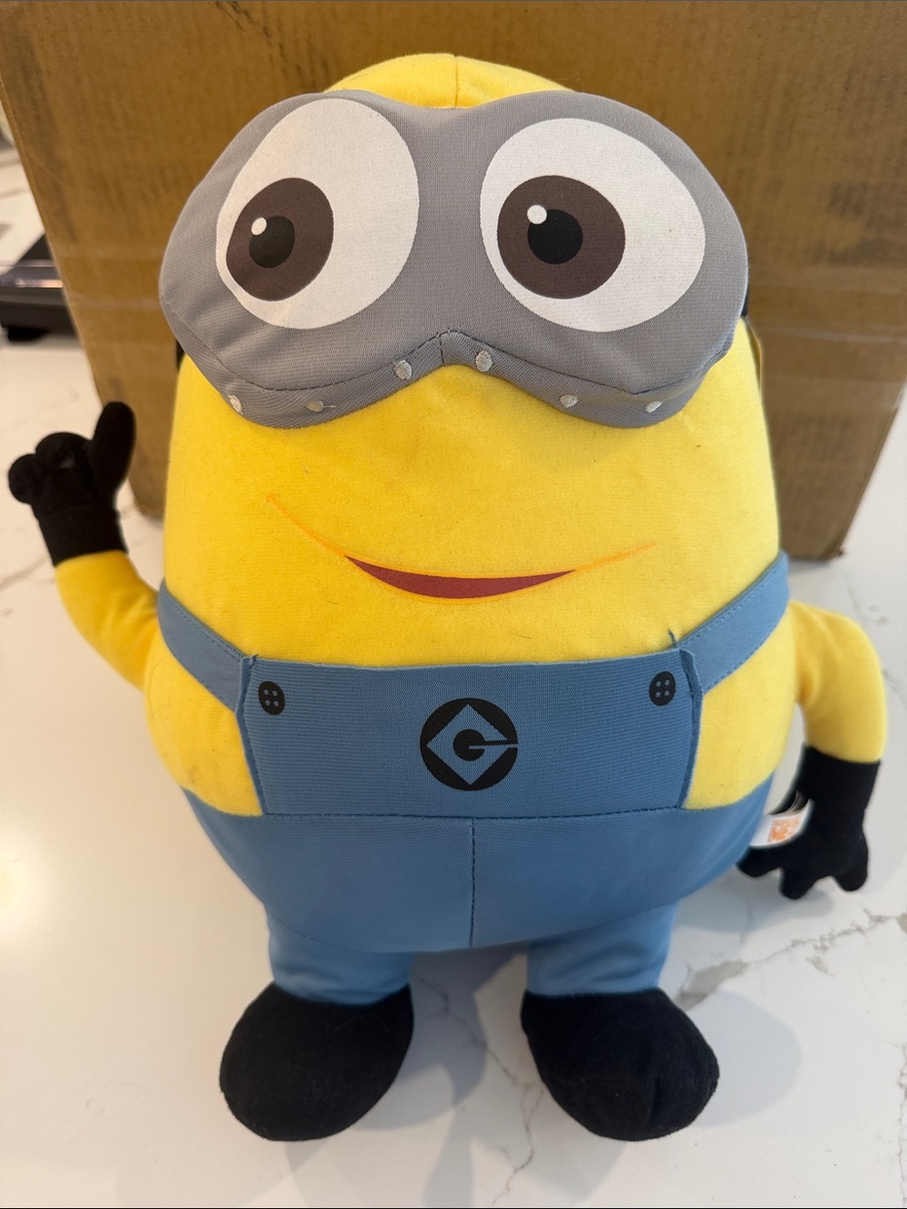 NWT Universal Yellow Minion Dave Plush Blue Overalls 16” h x 12” w Cuddle Doll